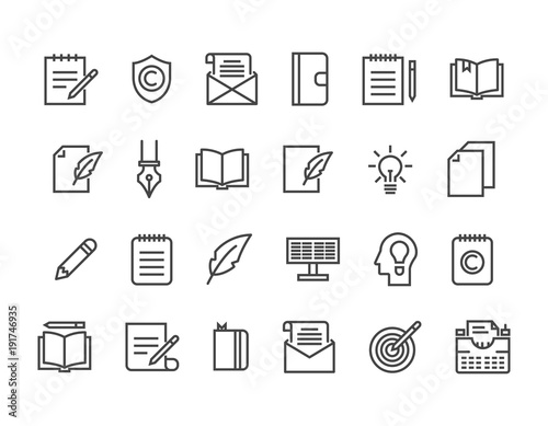 Set of Copywriting Related Vector Line Icons. Editable Stroke. 48x48 Pixel Perfect.