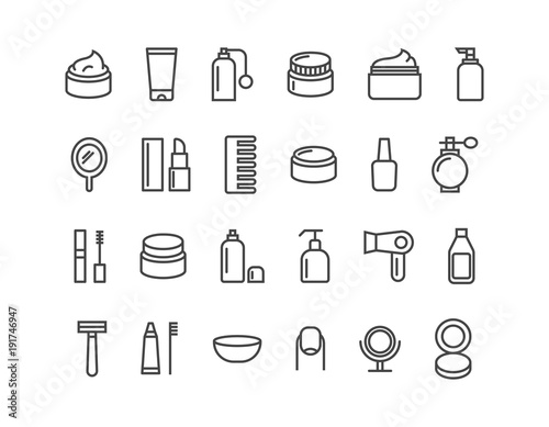 Simple Set of Cosmetics Related Vector Line Icons. Icons as Cream. Editable Stroke. 48x48 Pixel Perfect.