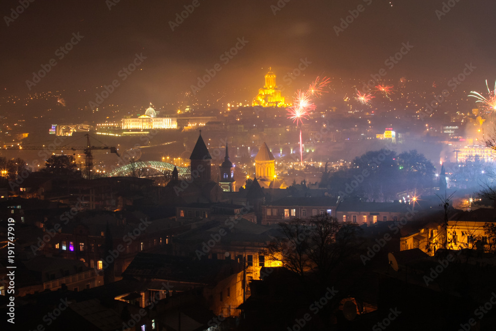 view to tbilisi and fireworks