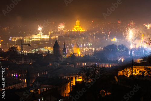 tbilisi panorama and fireworks