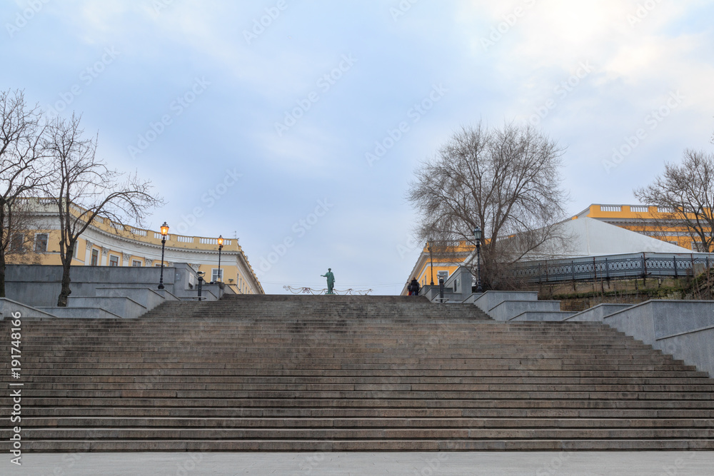 Fototapeta premium Famous potemkin steps with duke richelieu statue in Odessa, Ukraine