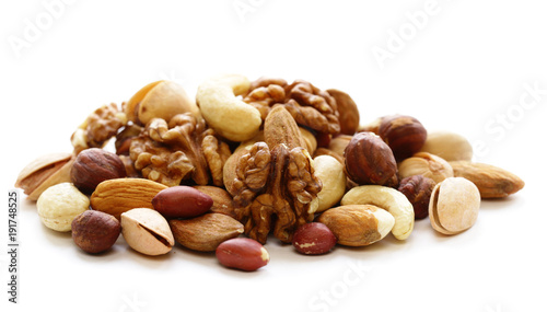nuts mix for a healthy diet (cashew, pistachios, hazelnuts, walnuts, almonds) photo