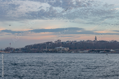 Eminonu area with topkapi palace from karakoy in Istanbul, Turkey