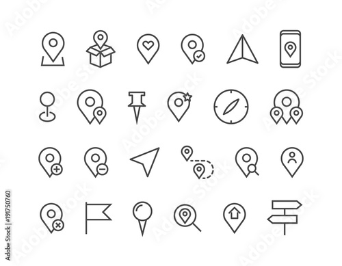 Set of Navigation Related Vector Line Icons Editable Stroke. 48x48 Pixel Perfect