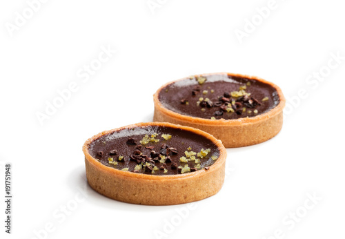 mini  chocolate tarts isolated on white background