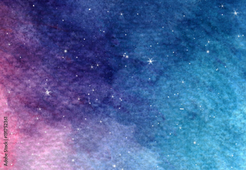 Watercolor colorful starry space galaxy nebula background © Khaneeros