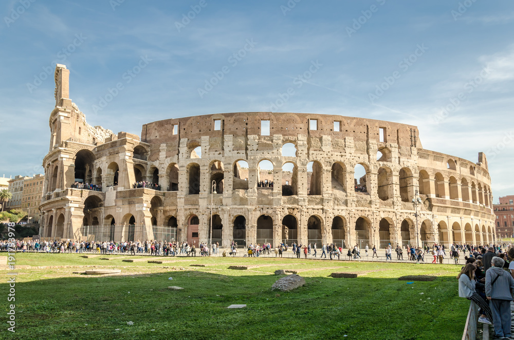 the colosseum in Rome, view of the facade of Coliseum in Rome, Italy