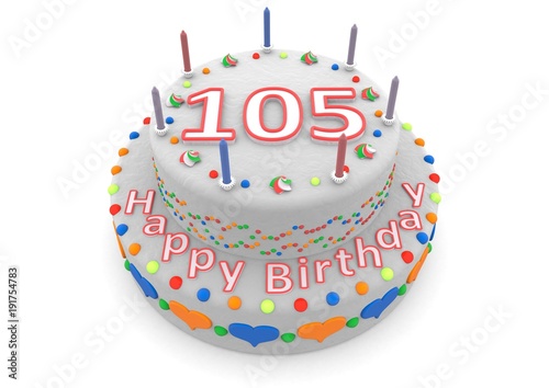 white cake with happy birthday and the age