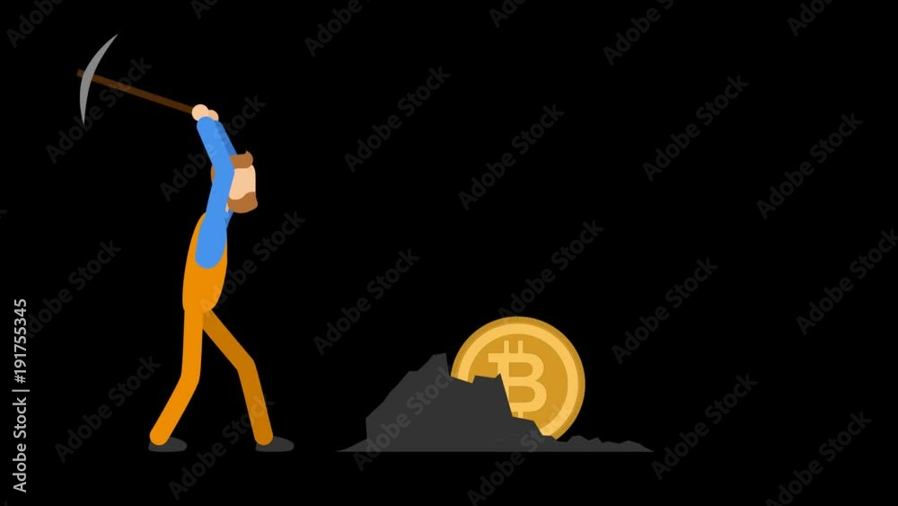 Bitcoin mining flat animation. Alpha channel. 4K