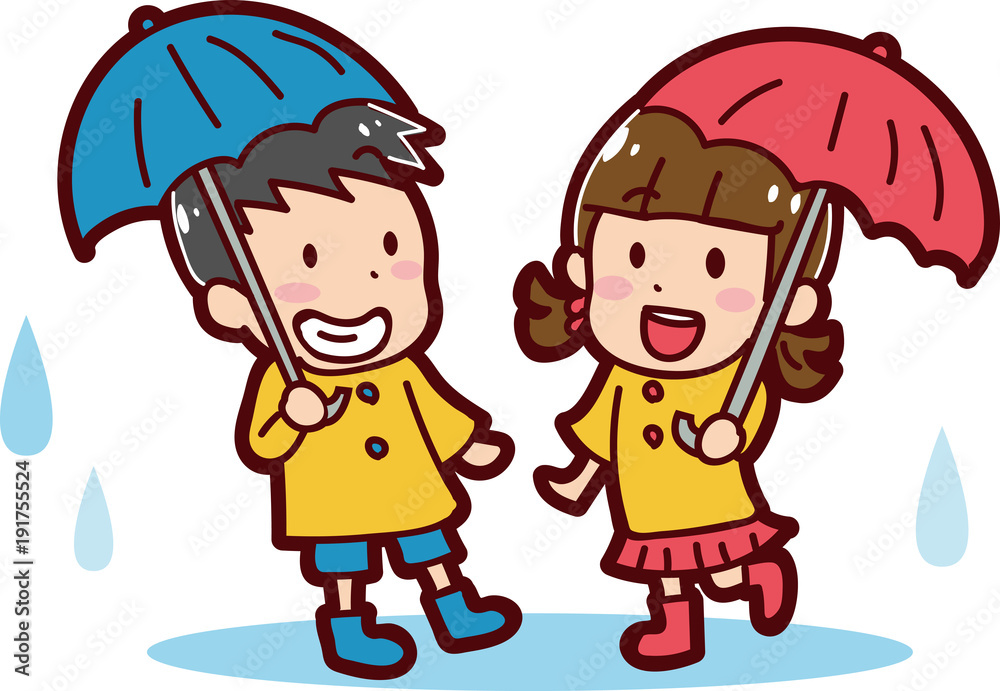 梅雨のイメージイラスト 男の子と女の子 Stock Vector Adobe Stock
