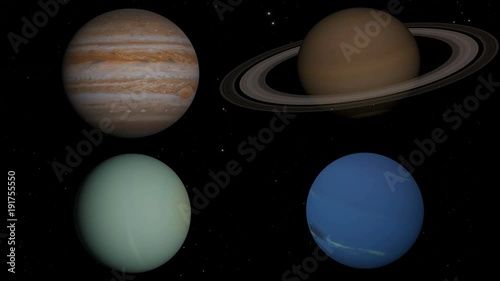 A timelapse animation of the four gas giants planets in the solar system, Jupiter, Saturn, Uranus and Neptune photo