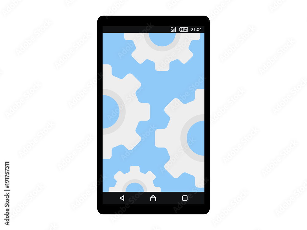 Wrench and Gear icon on smartphone screen. Fix, maintenance, mobile phone repair service concept for web banner, web site, info graphics. Flat design vector illustration Wrench and Gear icon on smartphone screen. Fix, maintenance, mobile phone repair service concept for web banner, web site, info graphics. Flat design vector illustration