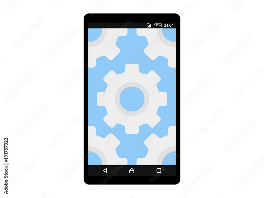 Wrench and Gear icon on smartphone screen. Fix, maintenance, mobile phone repair service concept for web banner, web site, info graphics. Flat design vector illustration Wrench and Gear icon on smartphone screen. Fix, maintenance, mobile phone repair service concept for web banner, web site, info graphics. Flat design vector illustration