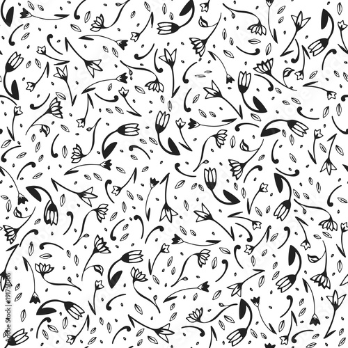 Floral happy texture seamless black and white