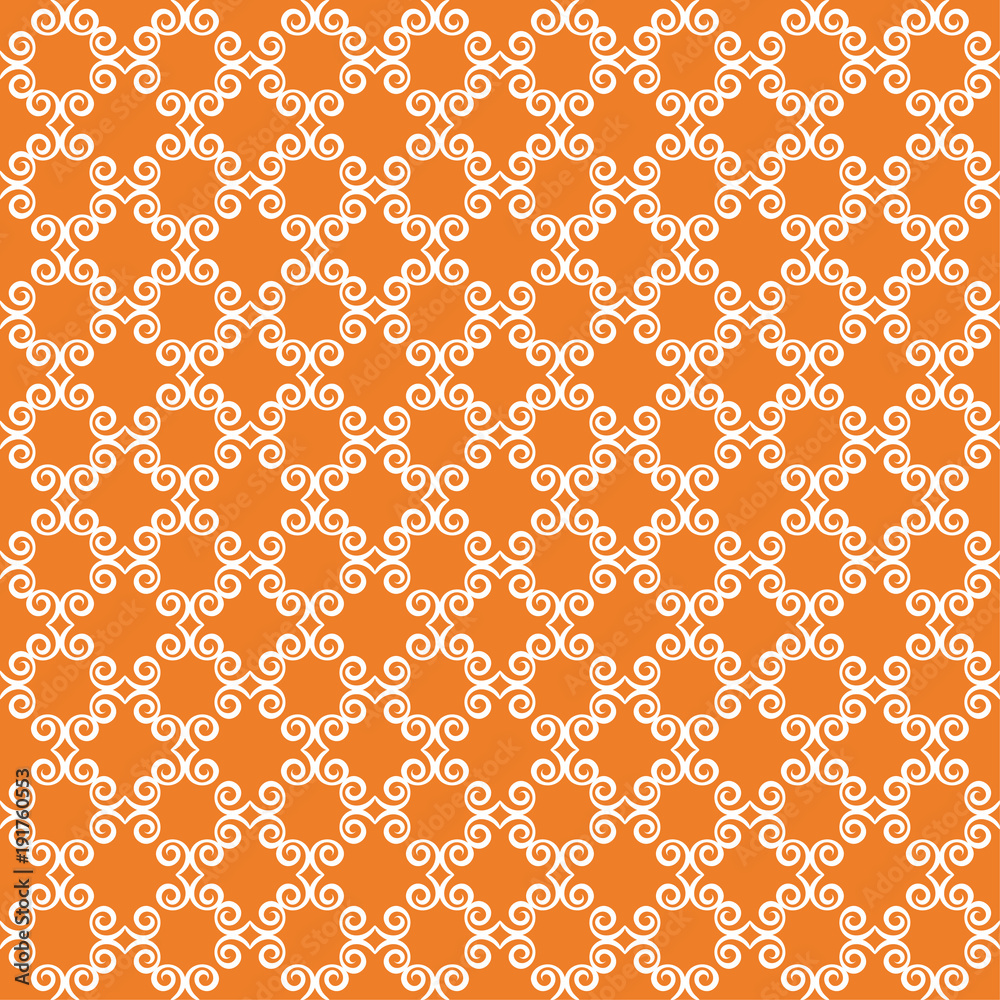 Fototapeta premium White floral seamless pattern on orange background