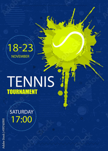 Sports design for tennis. Geometric background, polygon, grunge ball, hand drawing of textures, bright background. EPS file is layered.