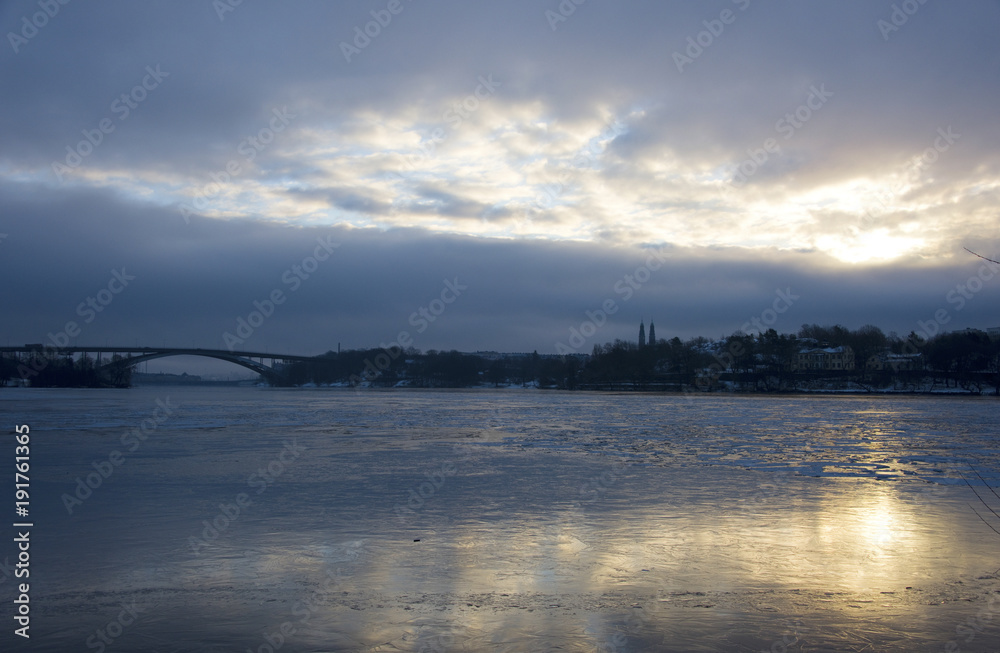 Early hazy morning at central of Stockholm in winter