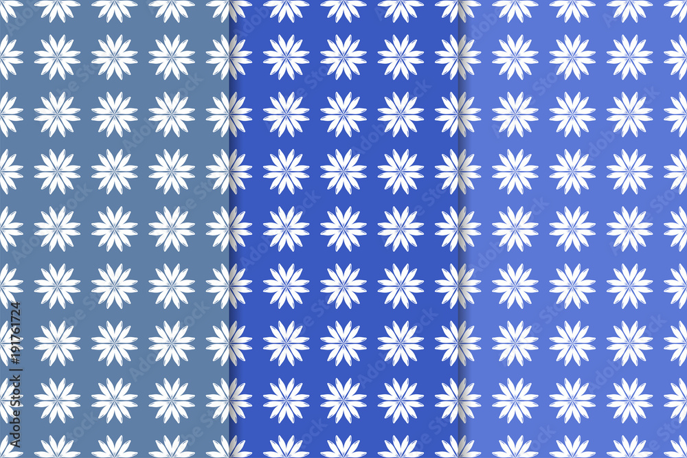 Blue floral ornaments. Set of vertical seamless patterns Blue floral ornaments. Set of vertical seamless patterns