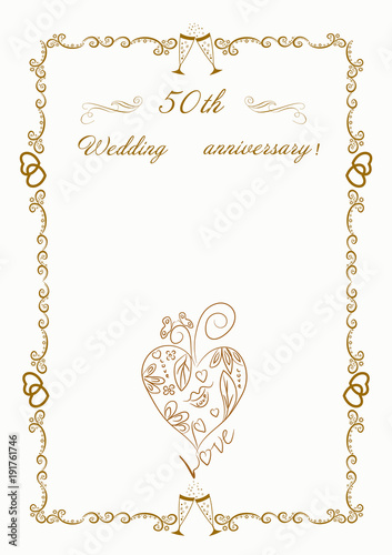 50th Wedding anniversary Invitation.Beautiful editable vector illustration photo