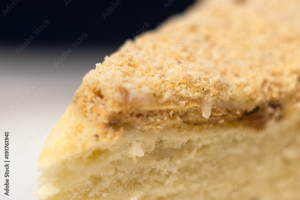 Home-made multi-layered cake with sour cream, close-up Home-made multi-layered cake with sour cream, close-up