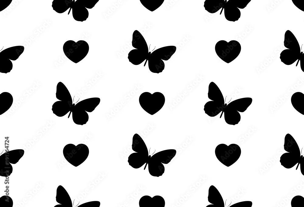 Fototapeta premium Seamless vector pattern of hearts. Seamless background. Feast of St. Valentine's Day. Butterflies, beauty