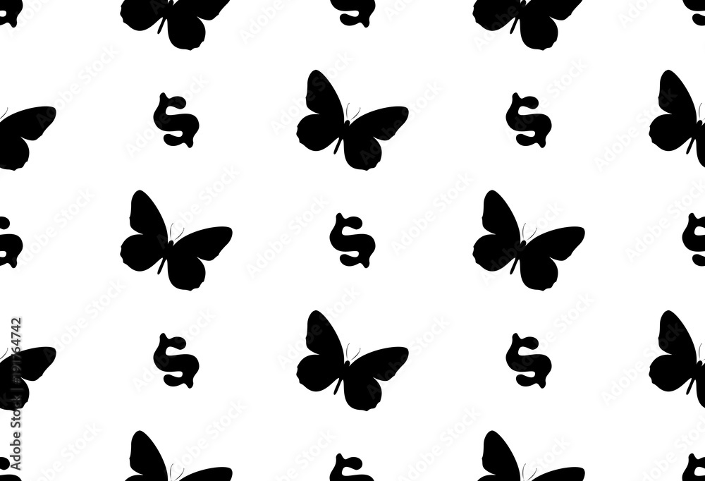 Fototapeta premium Seamless pattern with butterflies. Abstract background with butterflies. dollar, finance