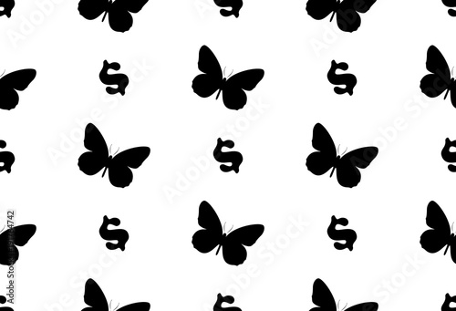 Seamless pattern with butterflies. Abstract background with butterflies. dollar, finance