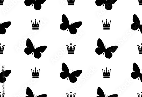 Seamless pattern with butterflies. Abstract background with butterflies. Crown, vip, glamor