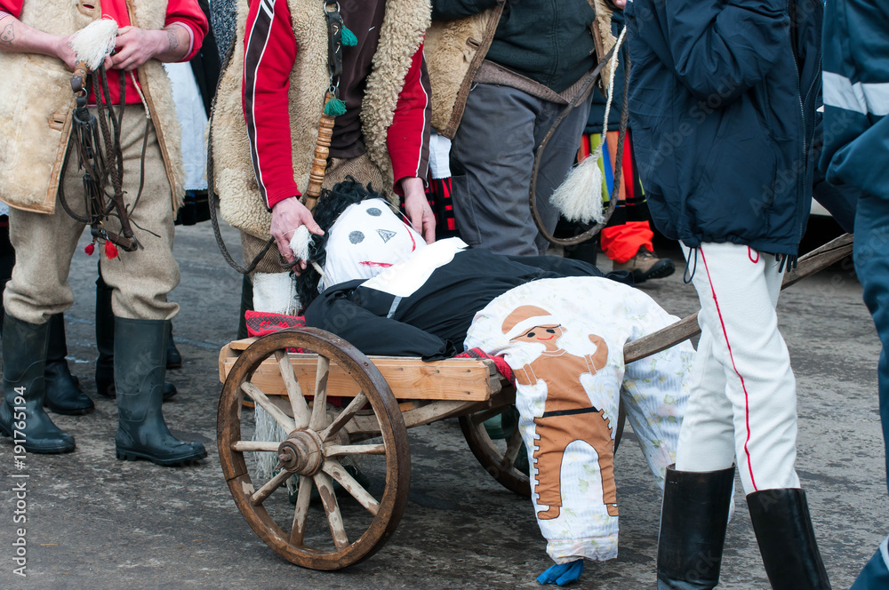 Traditional winter ending carnival in Romania.  At the end of the carnival, the doll will be burned, symbolising  the end of the winter.