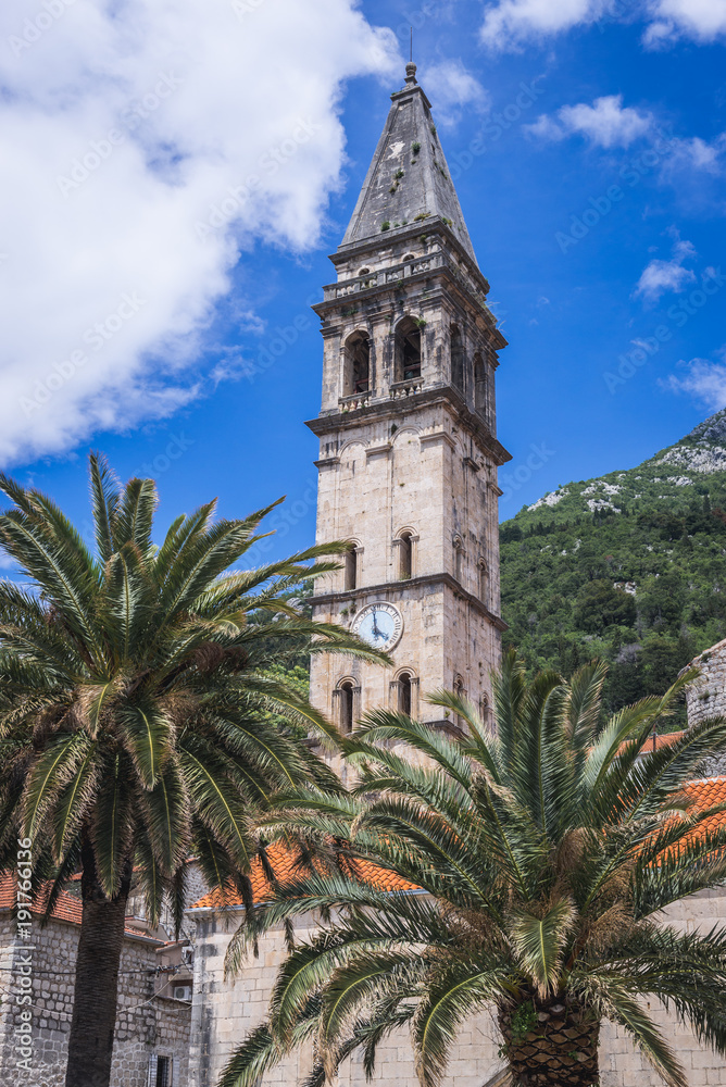 St Nicholas church in Perast, old coastal town in Kotor Bay, Montenegro