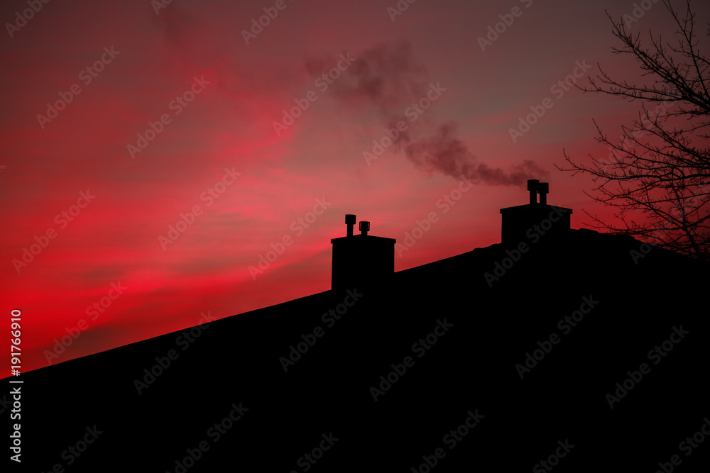 Smoke sunrise sky morning smoke from the flue house Smoke sunrise sky morning smoke from the flue house