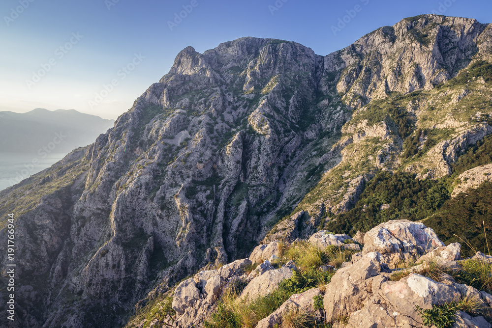 Rocks on the mountain above Kotor town in Montenegro