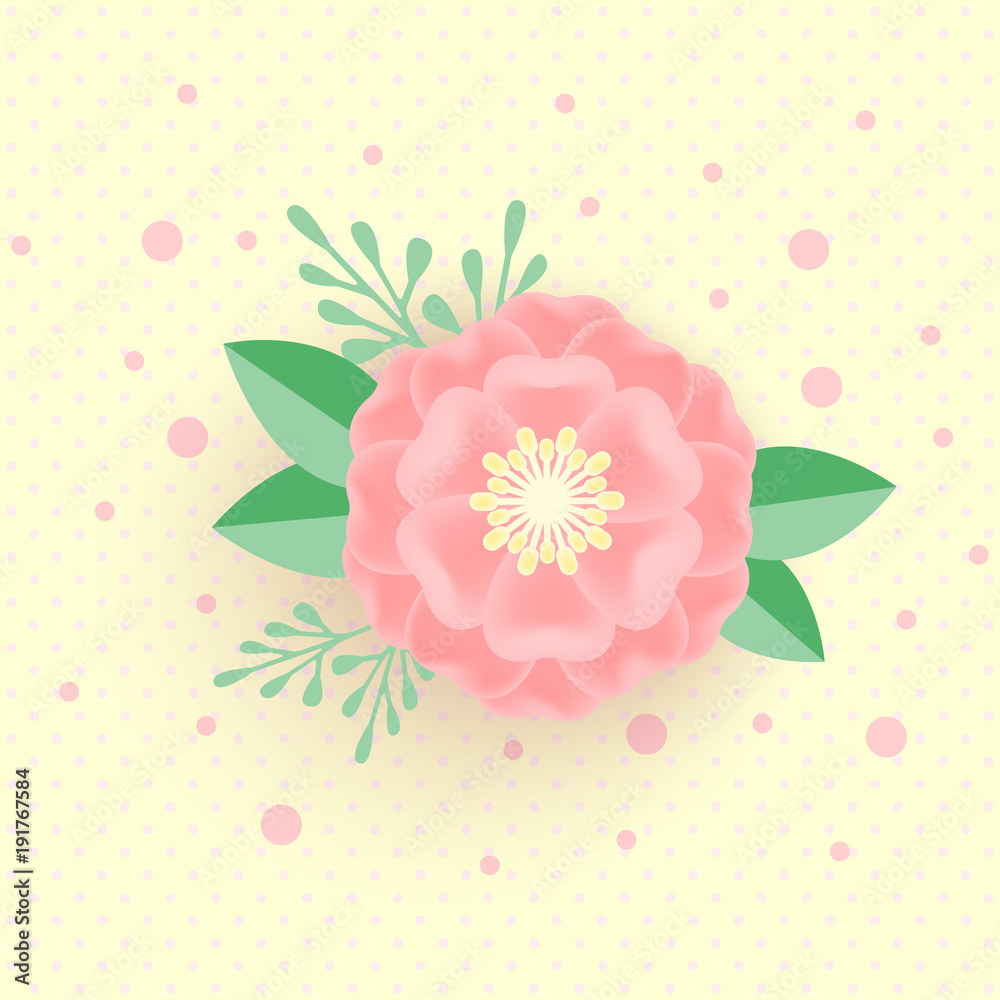 Banner or greeting card background with pink paper flowers.
