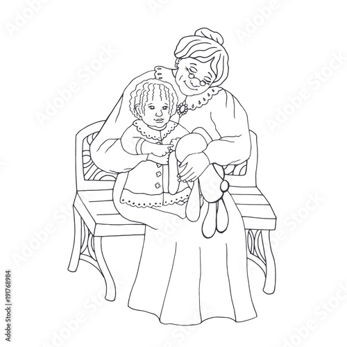Grandparents with granddaughter - vector illustration