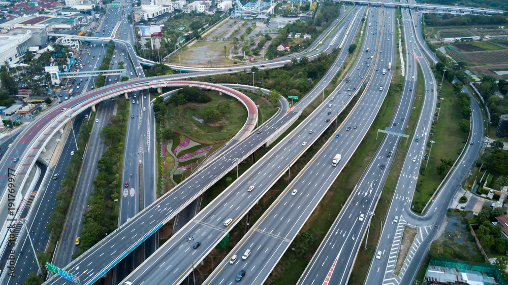 Aerial view of the highway with traffic. Aerial view of the highway with traffic.