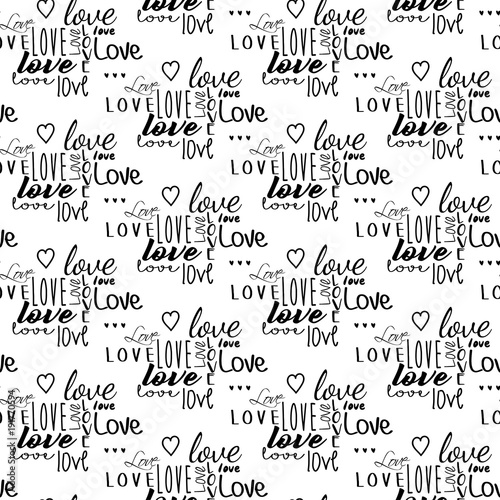 DIVERSE FONTS LOVE SEAMLESS VECTOR PATTERN. TYPOGRAPHY AND HEART ABSTRACT TEXTURE. VALENTINES DAY BACKGROUND