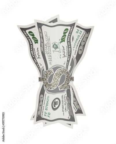 Vector illustration of banknotes folded in money clip. 