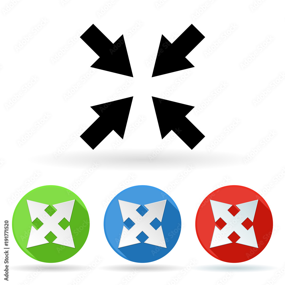 Arrows icon. Colored set of center arrow signs Arrows icon. Colored set of center arrow signs