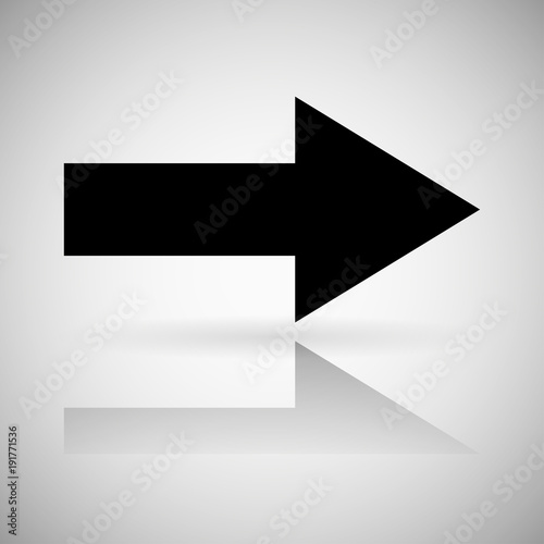 Black arrow. Straight right sign with reflection