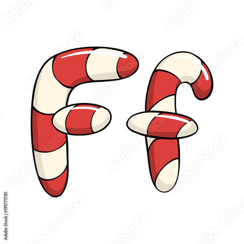 Hand drawn vector candy cane letter F
