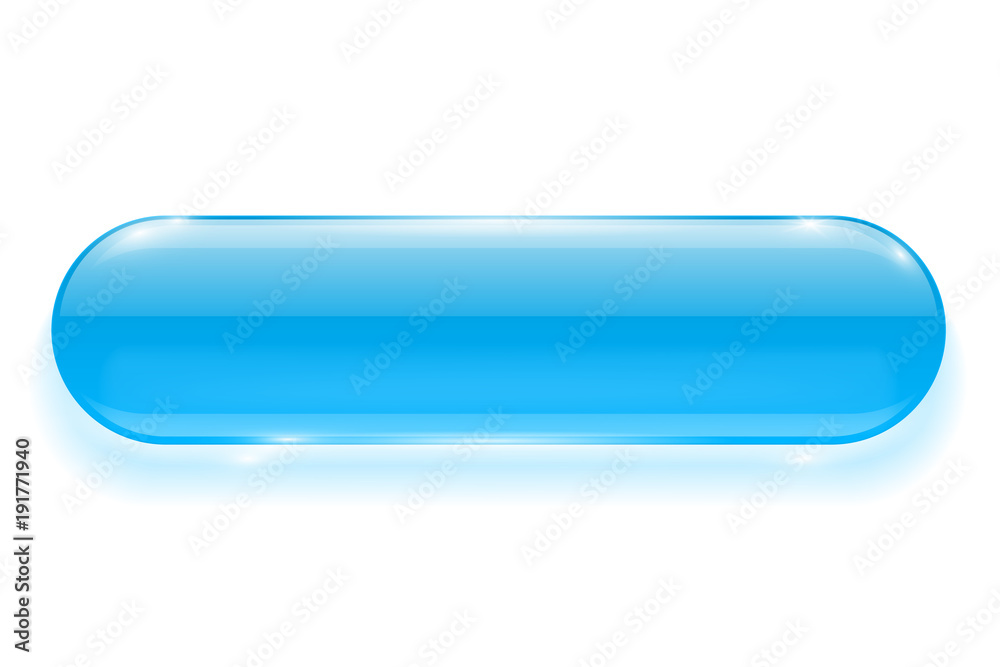 Oval glass button. Blue 3d shiny blank push button