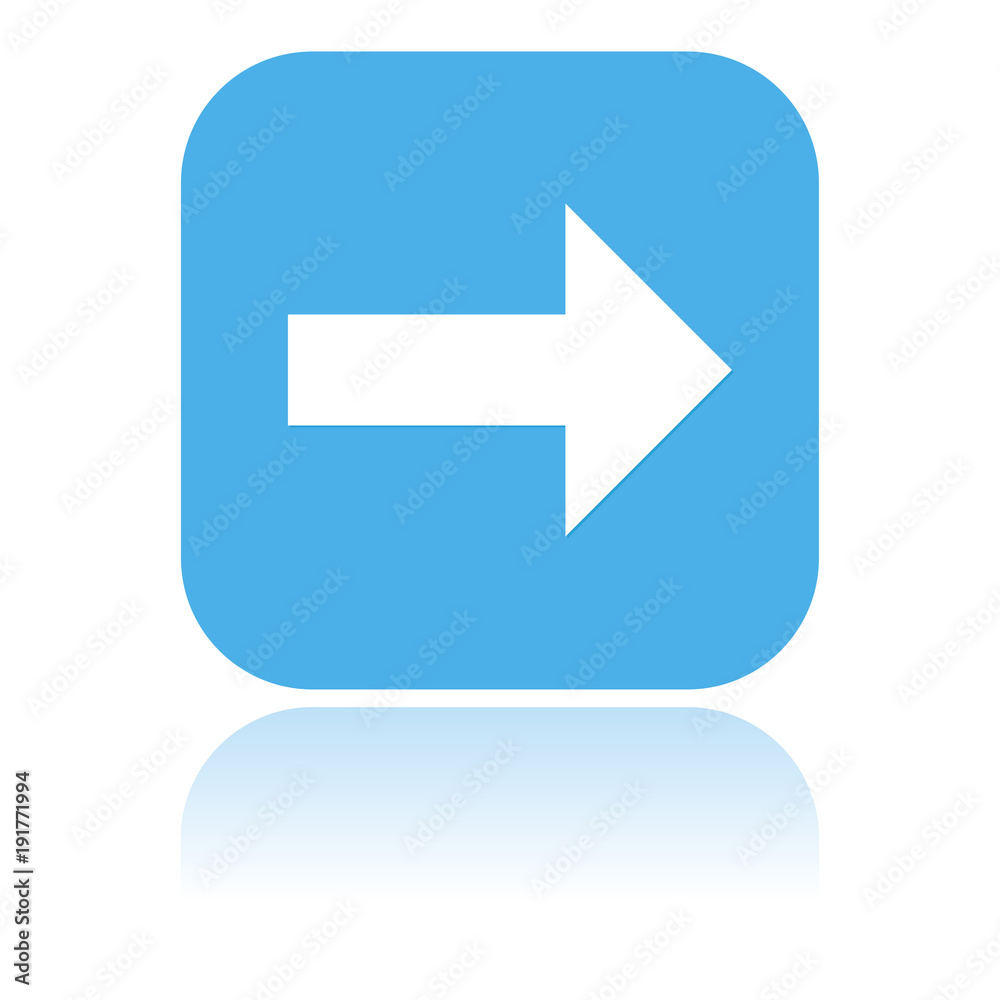 Arrow icon. Blue square icon with reflection Arrow icon. Blue square icon with reflection