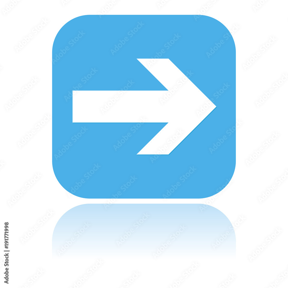 Arrow icon. Blue square icon with reflection Arrow icon. Blue square icon with reflection