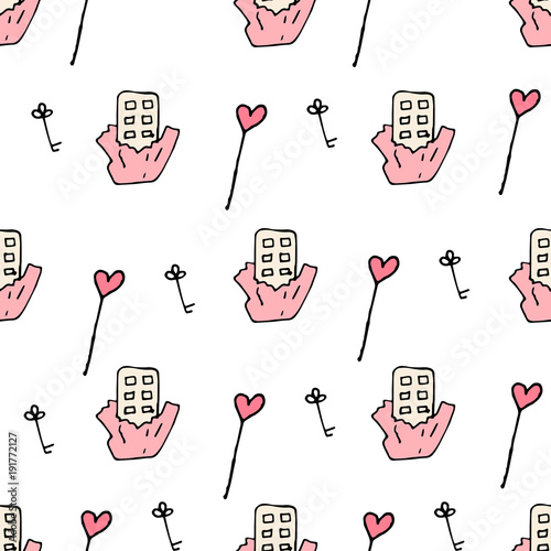 set of valentine pattern in doodle style