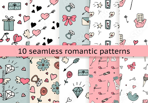 set of valentine pattern in doodle style