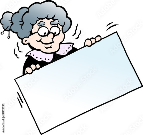 Cartoon Vector illustration of a Happy Grandmother holding a Sign