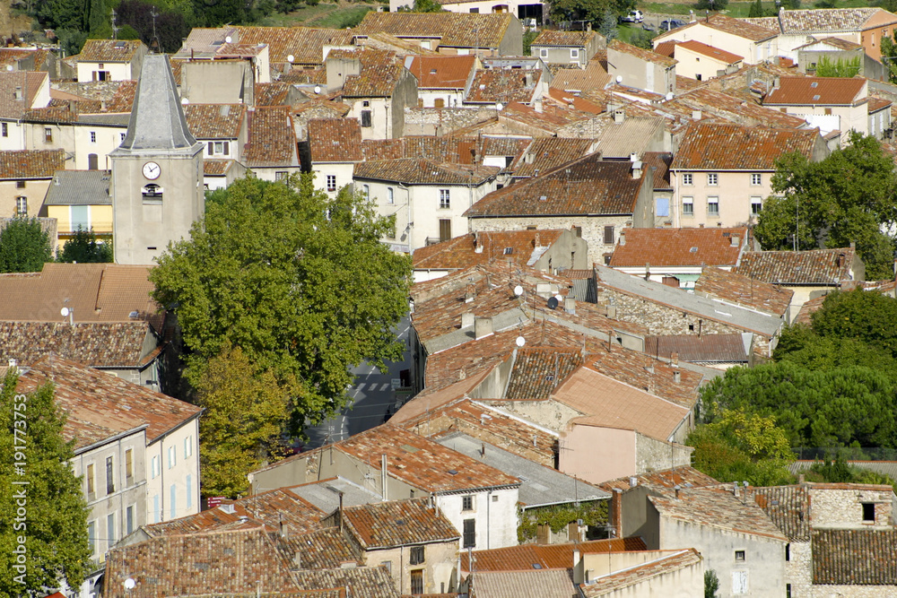 Colourful old rooftops of St Chinian, Languedoc-Roussillon, France, Europe