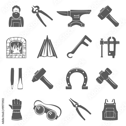 Black Icons - Blacksmith Tools And Equipment