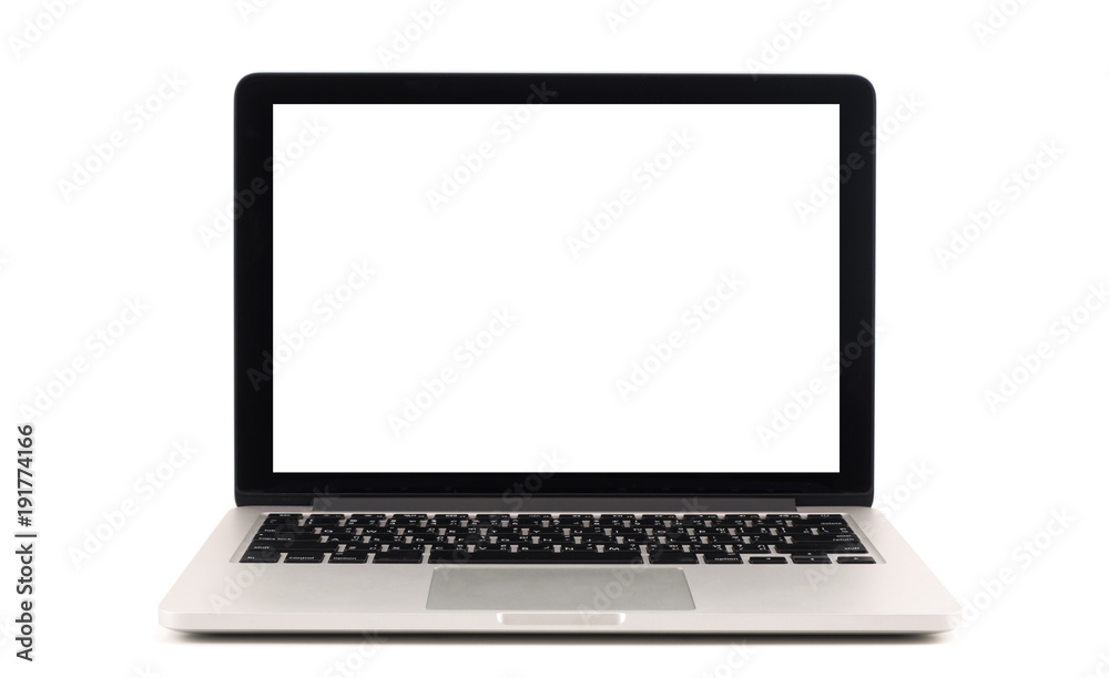 Laptop with blank white screen on white background Laptop with blank white screen on white background
