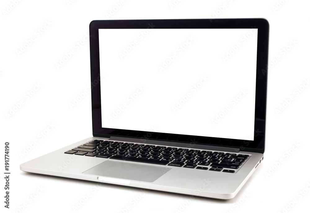 Laptop with blank white screen on white background Laptop with blank white screen on white background